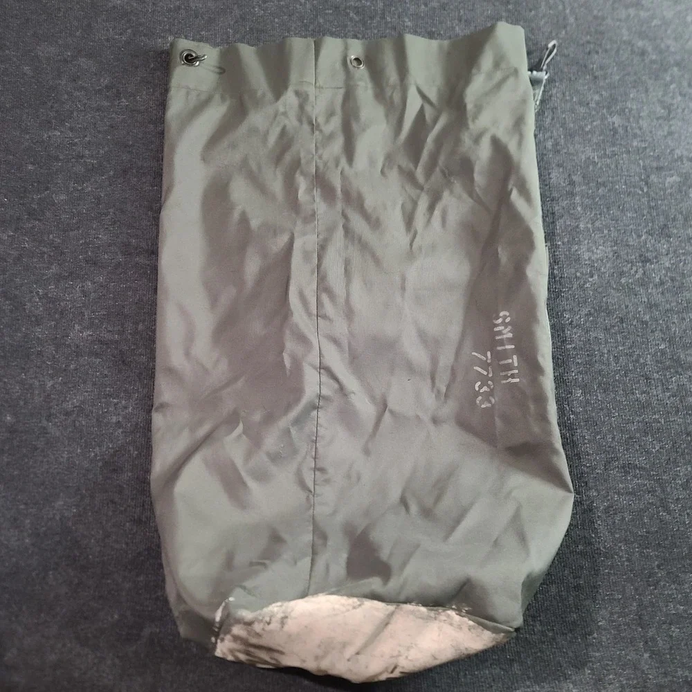 Vintage U.S. Military Army Duffel Bag Olive Drab Canvas Sea Bag Stencil Markings